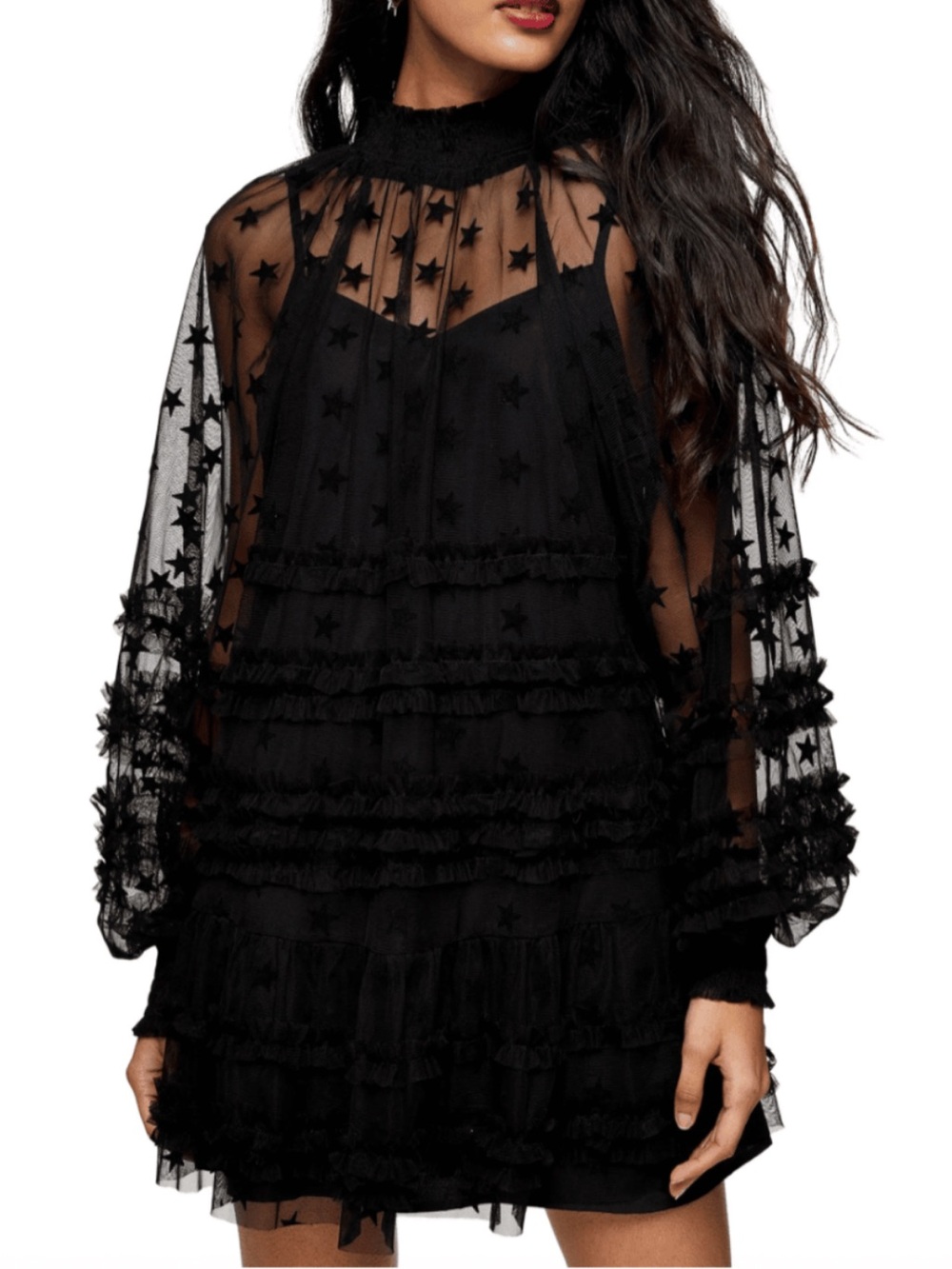 Topshop Black Star-Embroidered Mini Dress